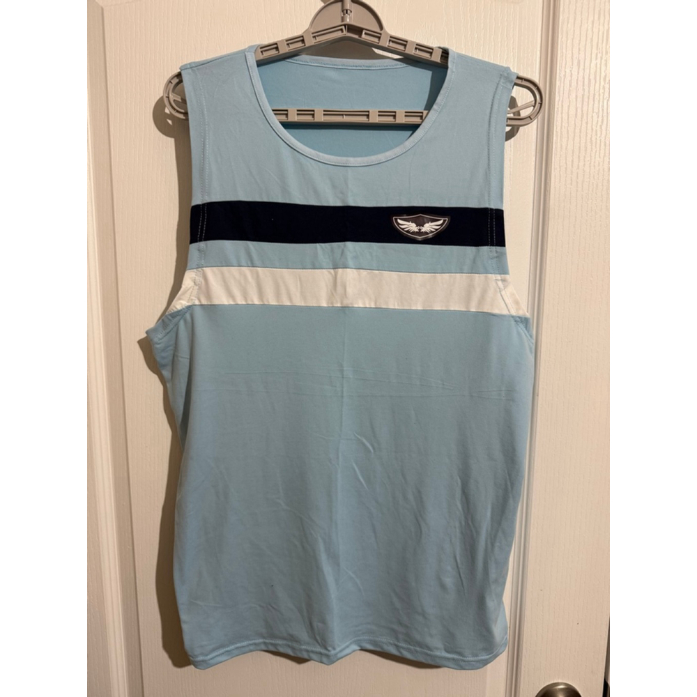 Men's MANFINITY Light Blue Dark Blue White Striped Tank Top Size L